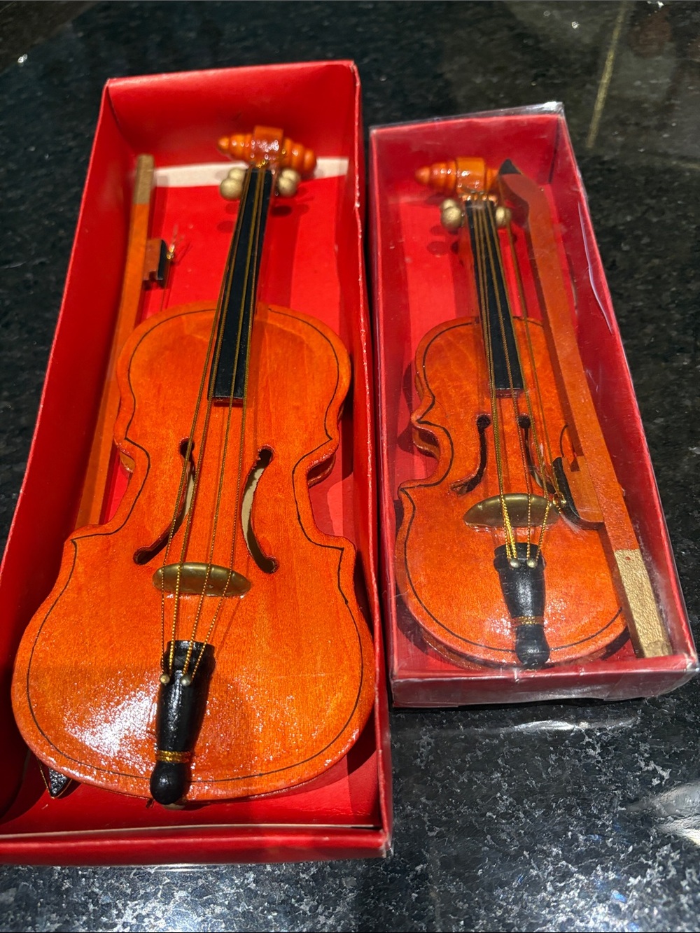 Mini Orange Wooden Toy Violin with Bow - Kids Toys